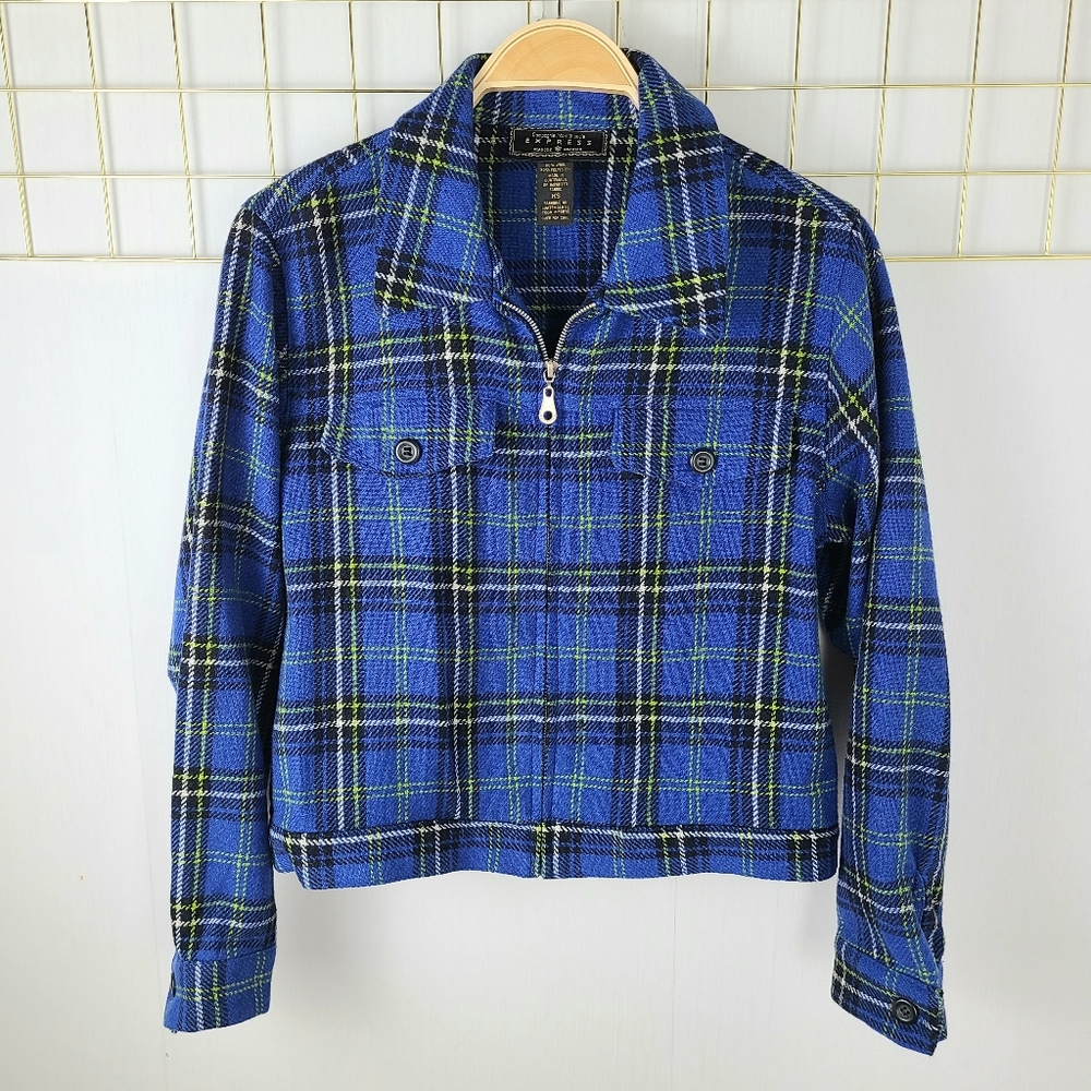 Express Compagnie Internationale Marque Despose Plaid Wool-Blend Boxy Jacket